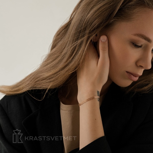 Браслет из красного золота, плетение «Бисмарк двойной»